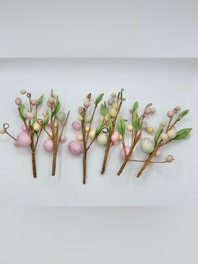 Easter Egg Floral Picks Speckled Pastel 11" Lot of 6 New